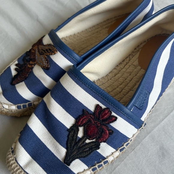 Gucci Blue/White Striped Canvas Embroidered Espadrille Flats EU 37 1/2 US 7 - Picture 4 of 6